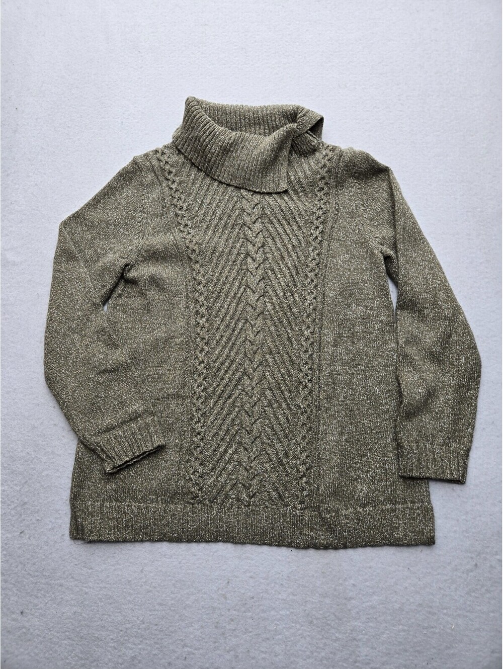 Talbots Women's Sweater Large Green Pullover Solid 100% Cotton Turtleneck
